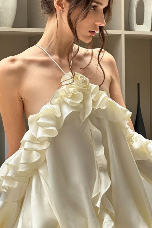 Ruffle Trim Bell Sleeve Party Dress