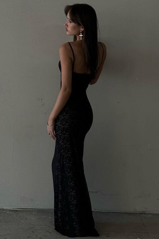 Sexy Deep V Backless Maxi Lace Dress