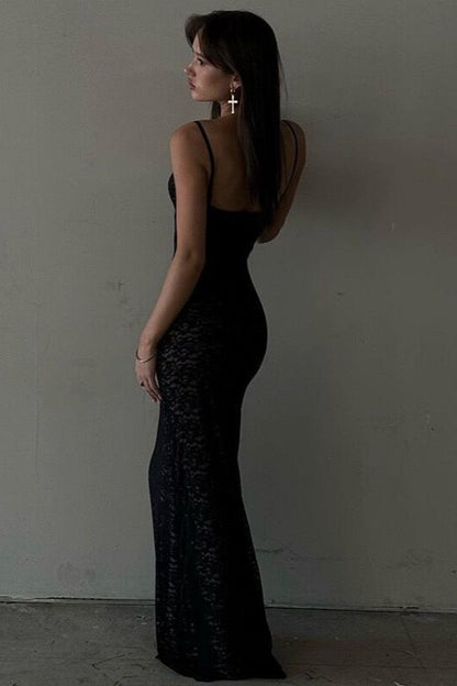 Sexy Deep V Backless Maxi Lace Dress