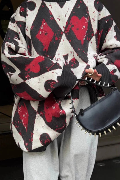 Colorblock Argyle Knit Sweater