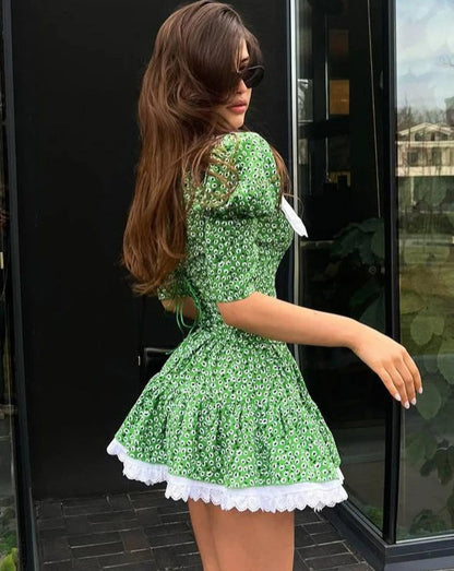 Lace Patchwork Doll Collar Mini Dress
