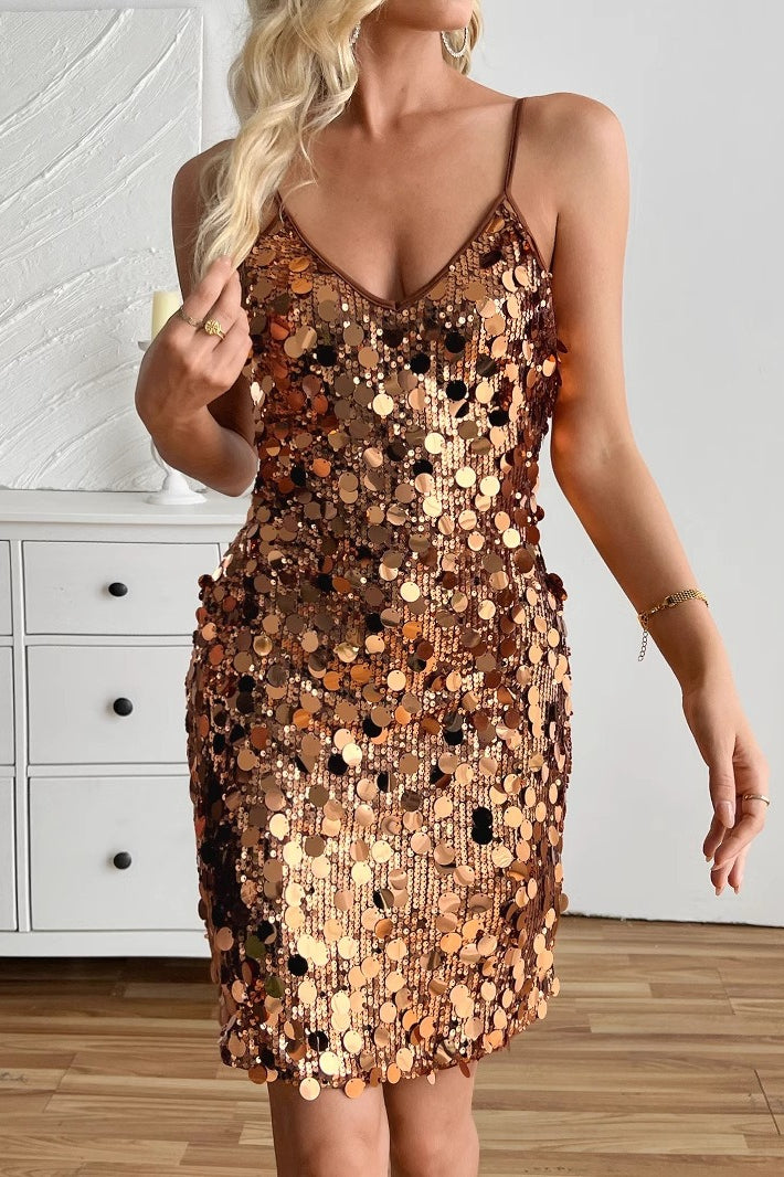 Sexy Large Sequin Sleeveless Cami Sequin Dress