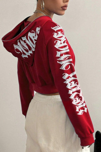 Trendy Printed Zipper Hoodie