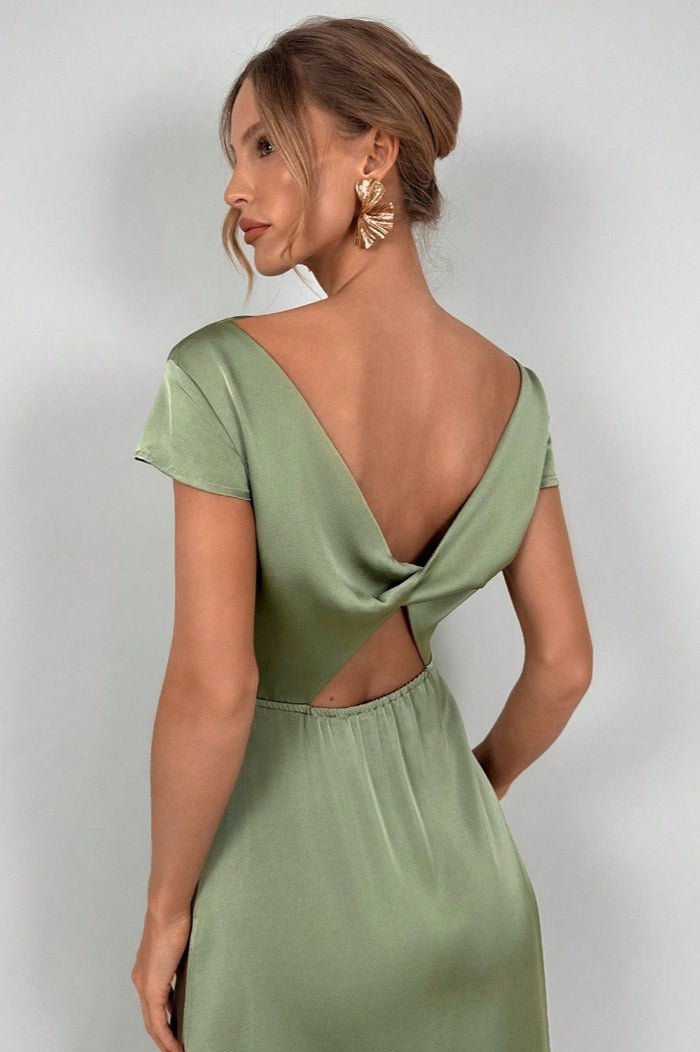 Silk-Like Satin Slit Maxi Silk Dress