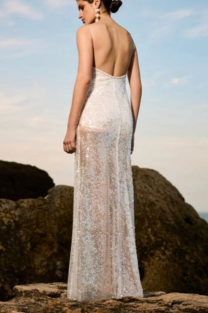 Low-Back Sequin Maxi Slip Dress