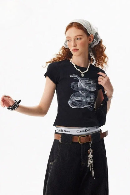 Retro Snake Cotton T-Shirt