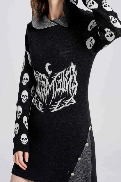 Halloween Skull Hooded A-Line Dress