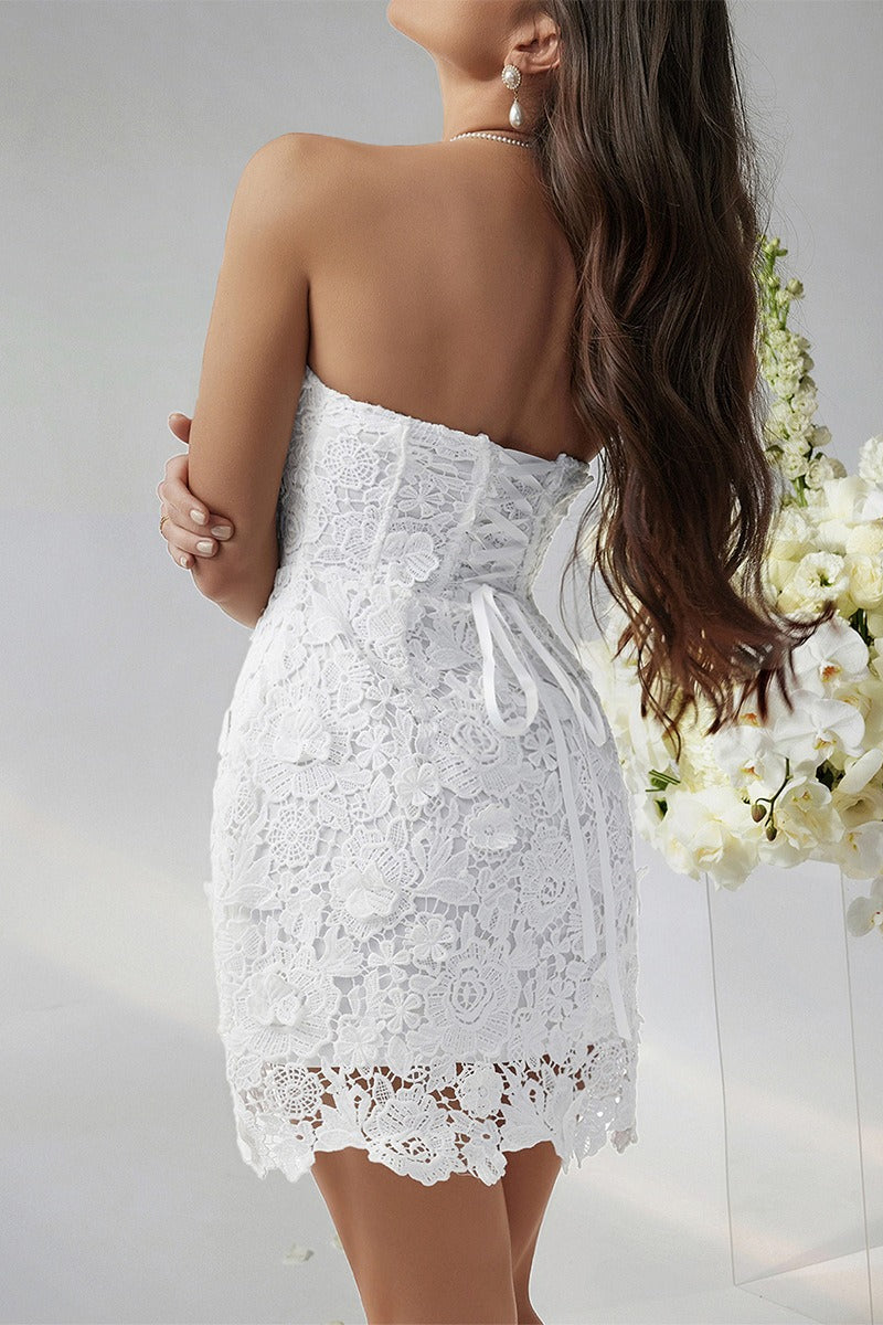 Sexy Bodycon Solid Embroidered Strapless Cocktail Dress