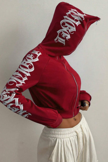Trendy Printed Zipper Hoodie