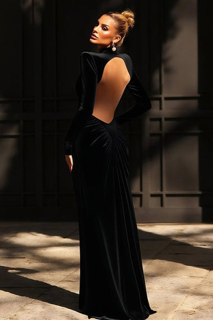 Solid Color High Neck Backless Maxi Dress