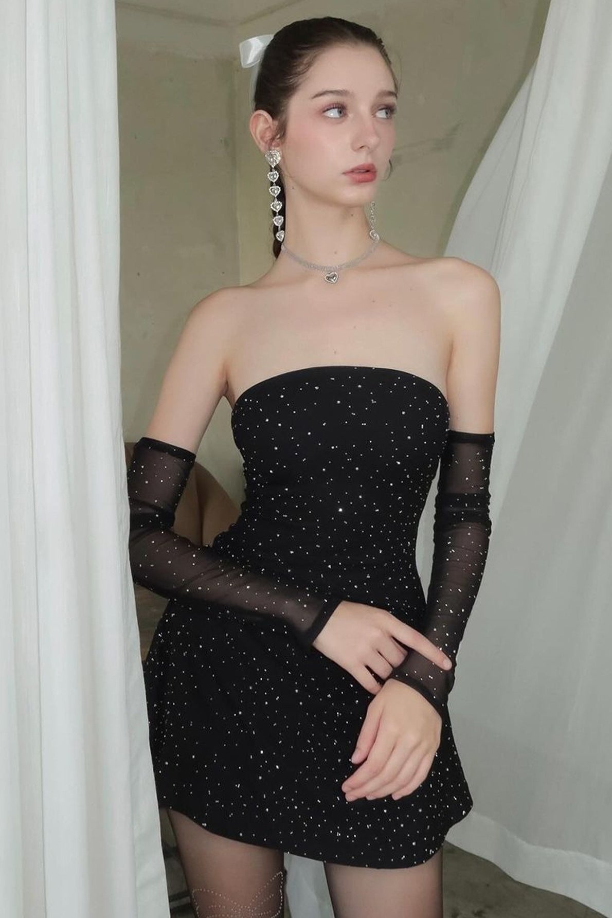 Stretch Shiny Off-Shoulder Birthday Dress