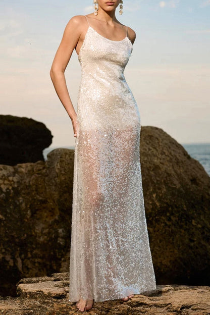 Low-Back Sequin Maxi Slip Dress