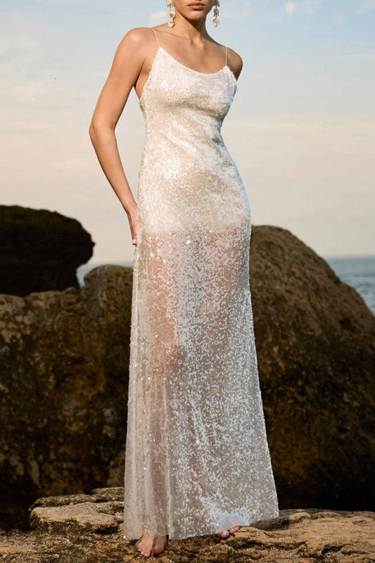 Low-Back Sequin Maxi Slip Dress