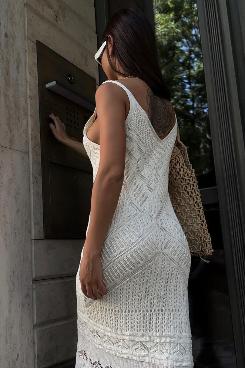 Cami U-Neck Crochet Sexy Knit Maxi Sweater Dress