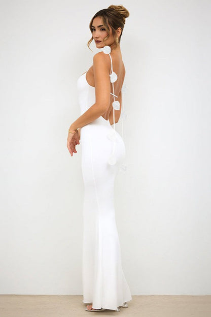 Strappy 3D Floral Maxi Party Dress