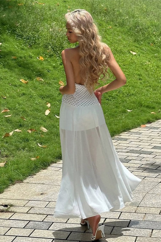 Floral Print Polka Dot Backless Tie Maxi Dress