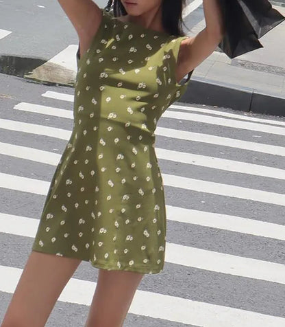 Floral Sleeveless Slim Backless Mini Dress