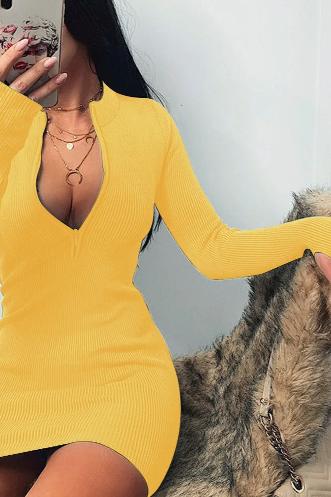 Long Sleeve Rib Knit Mini Dress