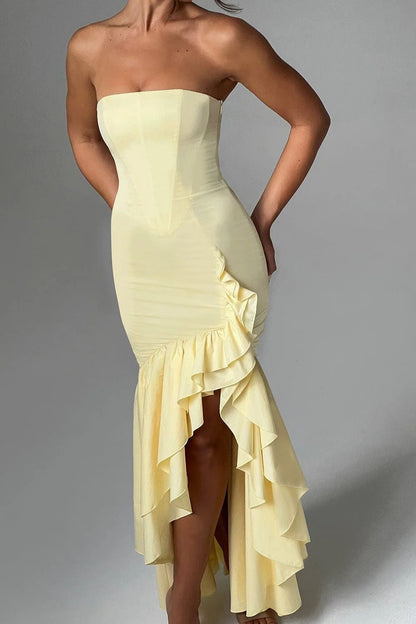 Elegant Strapless Slit Backless Bodycon Cocktail Dress
