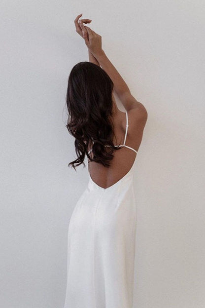 French Style V-Neck Satin Backless Cami Silk Dress