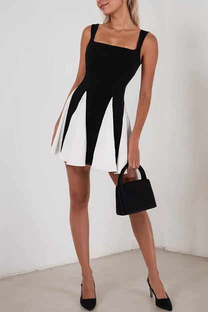 Colorblock Ruched A-Line Work Dress