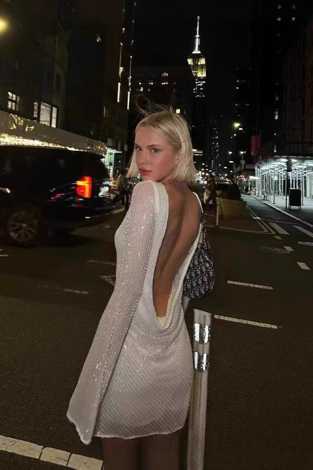 Sexy Back Ruffle Cut Out Hot Girl Sequin Dress