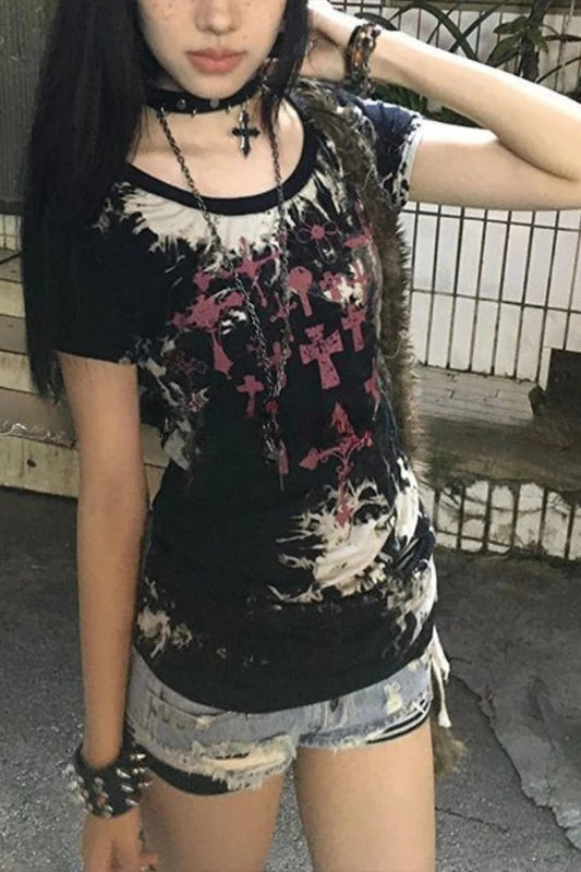 Y2K Print Crop T-Shirt