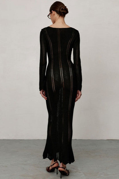 U Neck Long Sleeve Knit Work Dress