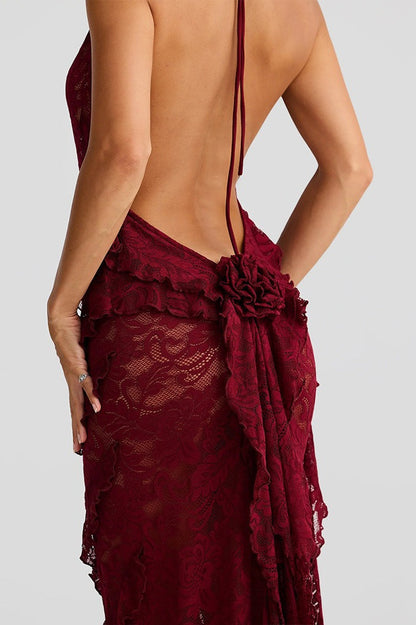 Backless Lace Halter Maxi Dress