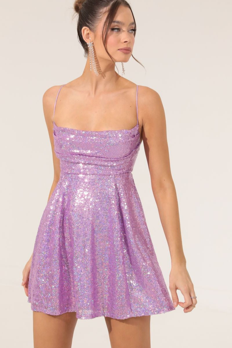 Spaghetti Strap Bow Contrast Chic Sexy Sequin Dress
