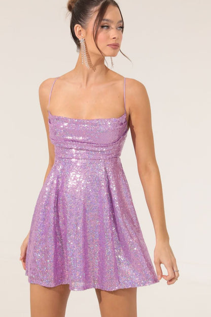 Spaghetti Strap Bow Contrast Chic Sexy Sequin Dress