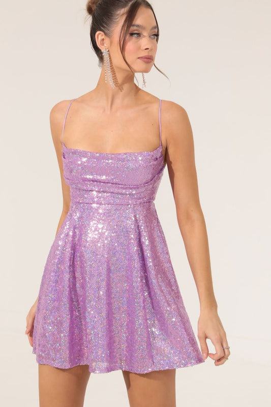 Spaghetti Strap Bow Contrast Chic Sexy Sequin Dress