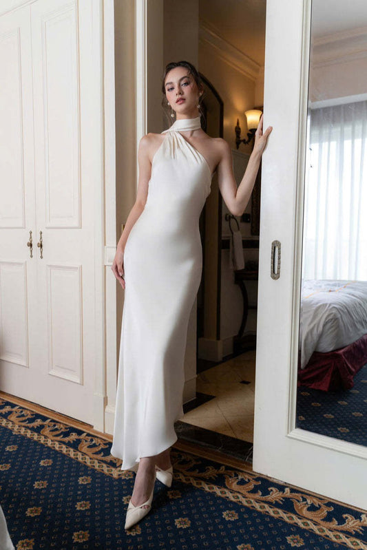 Satin Halter Low-Back Party Dress