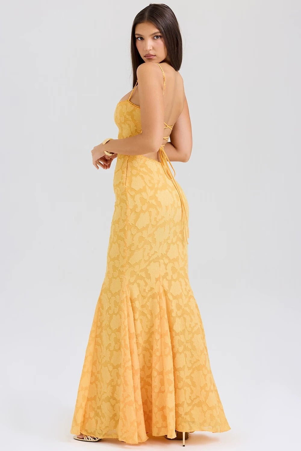 Jacquard Mermaid Cami Maxi Lace Dress