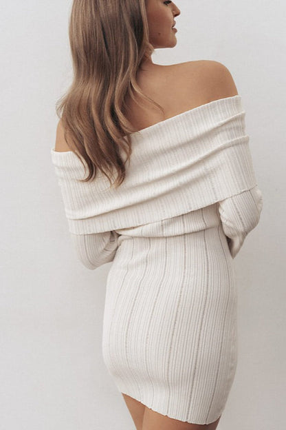 Off-Shoulder Long-Sleeve Bodycon Mini Sweater Dress