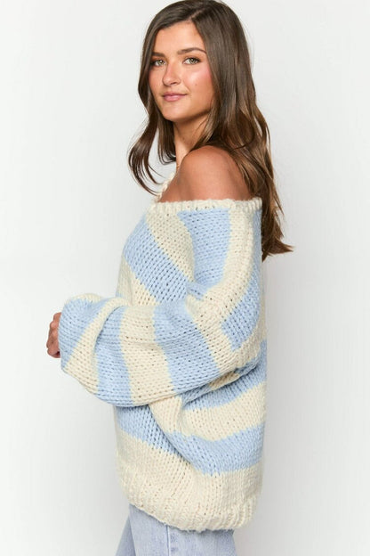 Striped Off Shoulder Knit Sweater