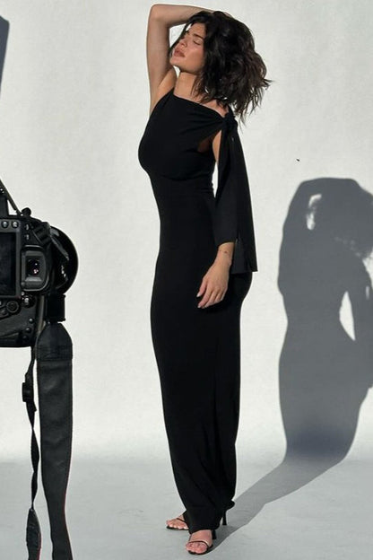 Solid Color Asymmetric Work Dress