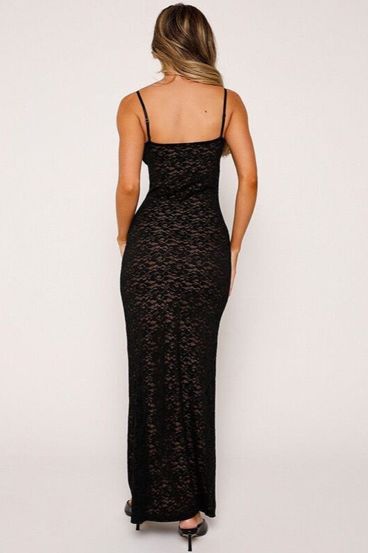 Sexy Deep V Backless Maxi Lace Dress
