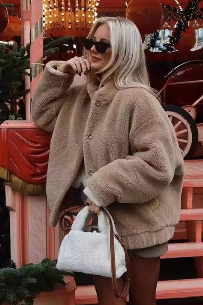 Fleece Faux Fur Bomber Coat