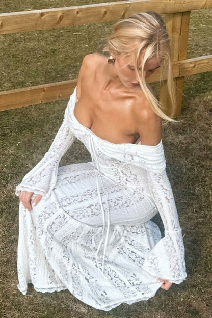 Lace Bustier Bell Sleeve Maxi Dress