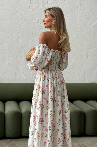 Vintage Ruffle Midi Side Slit Floral Dress