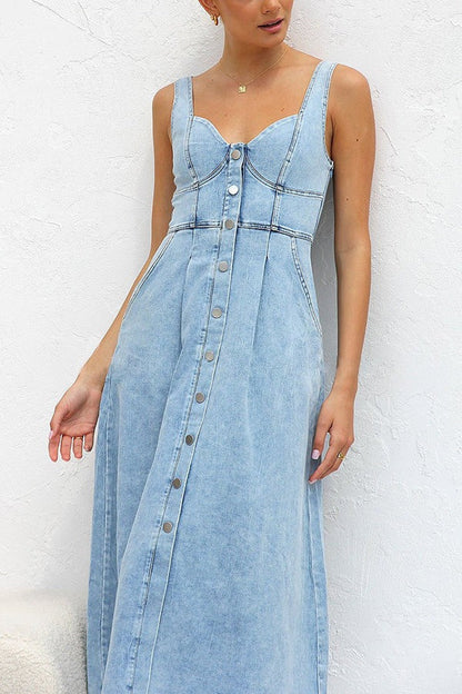 High Waist A-Line Denim Dress