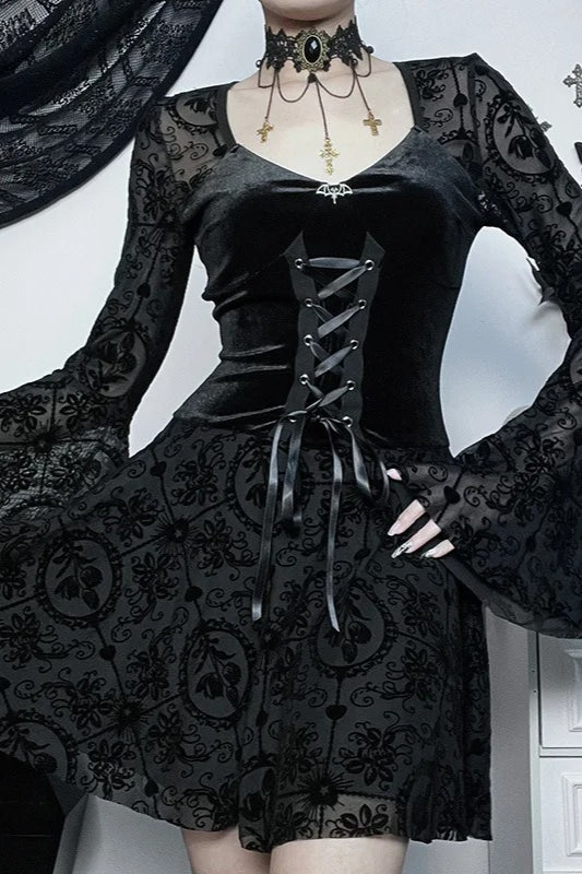 Lace Patchwork Halloween Gothic Dress