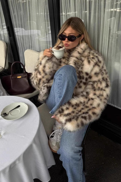Faux Fur Leopard Pattern  Coat