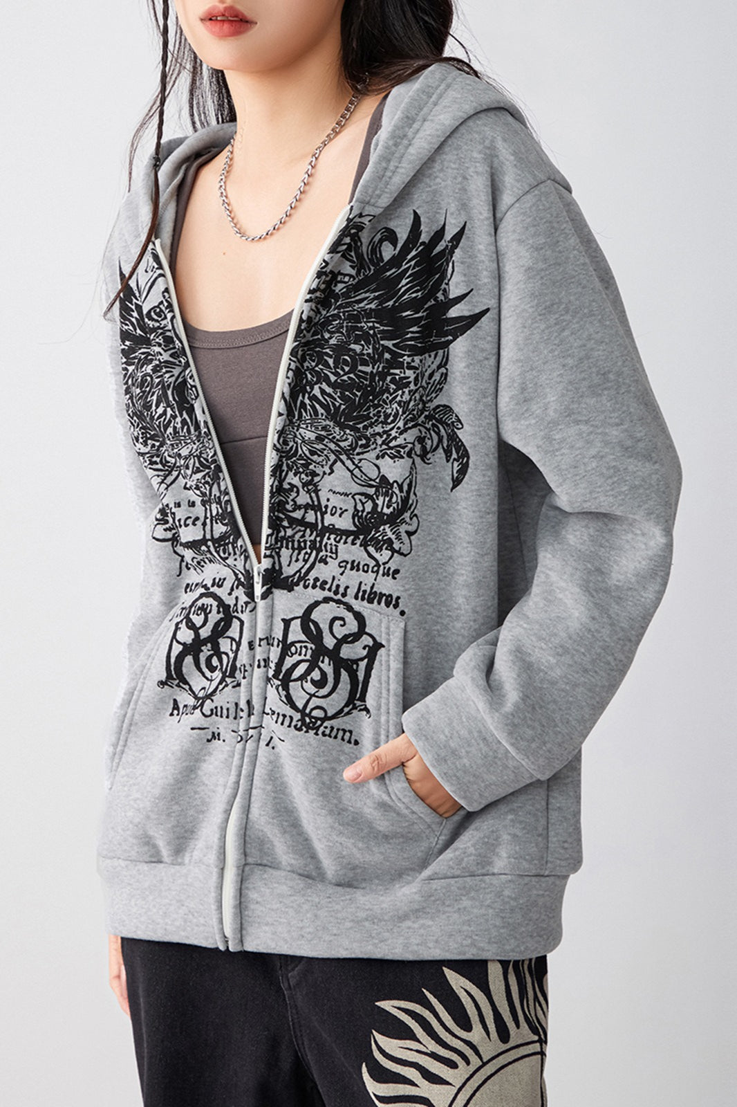 Graphic Print Zipper Hoodie