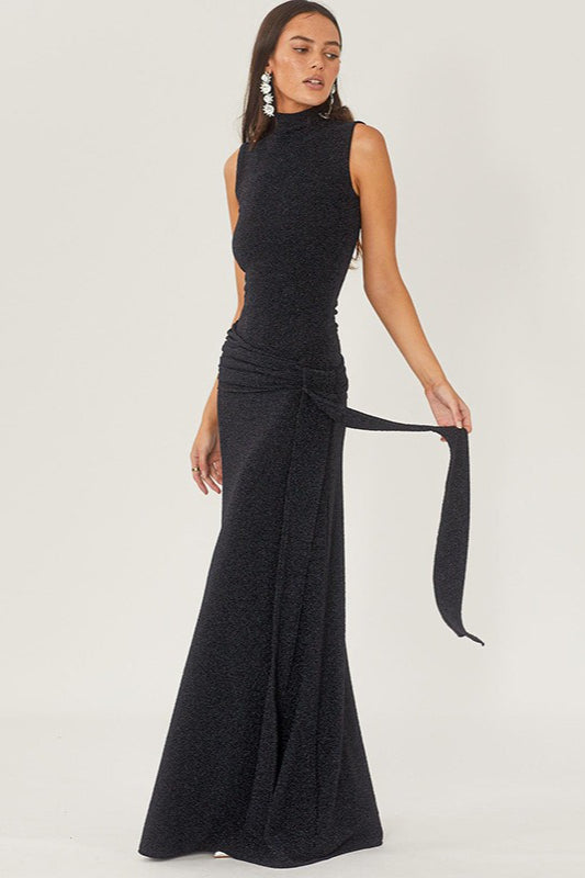 Metallic Ribbon Panel Party Dress