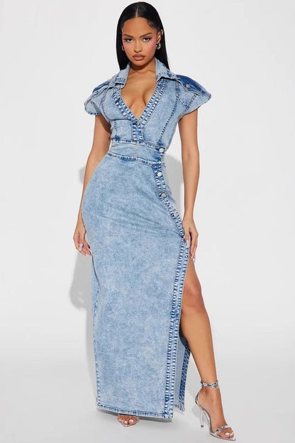 Slim Fit Split Denim Dress