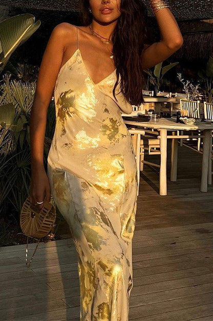 Foiled Backless Slip Dress