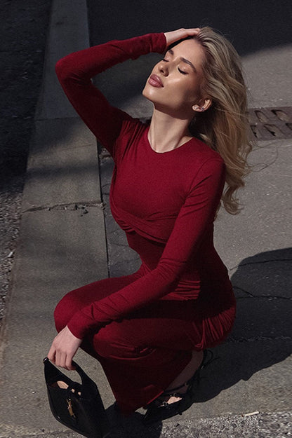 Elegant Ruched Maxi Work Dress