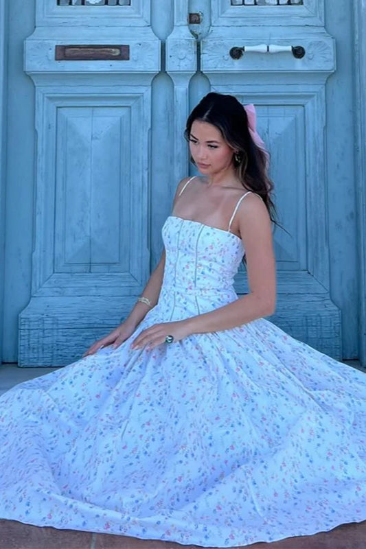 Pleated Spaghetti Strap Floral Dress